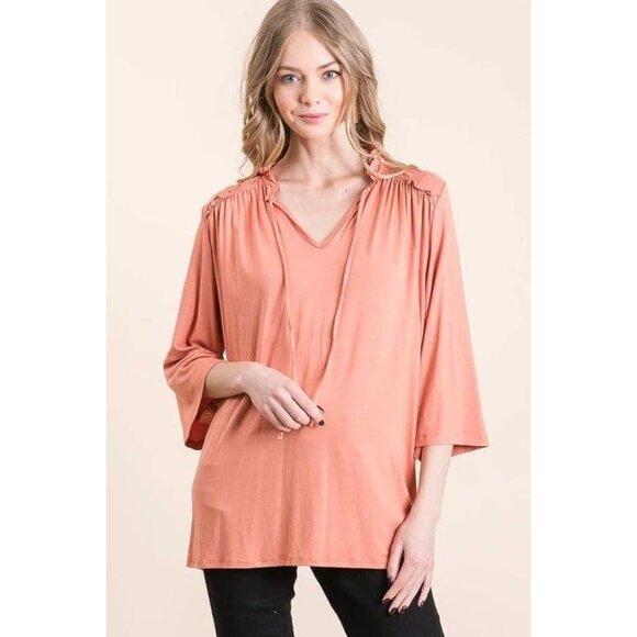 Peach‎ Small 3/4 Sleeve Ruffle Tunic Top Large - Picture 1 of 5